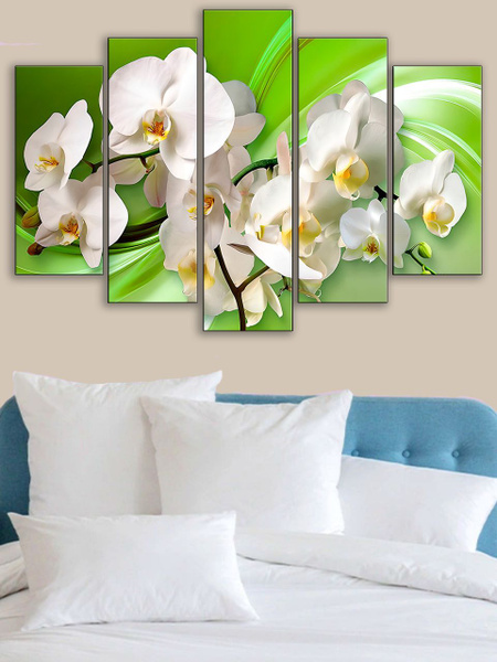Модульная картина на холсте " Орхидея на зеленом фоне " DKS070 - купить ...