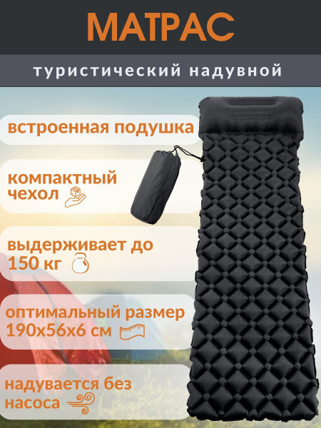 Надувной матрас 1-спальный для кемпинга черный. Надувной Туристический ...
