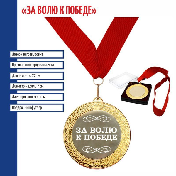 Сувенирная медаль "За волю к победе" на ленте (7 см) купить по выгодной ...