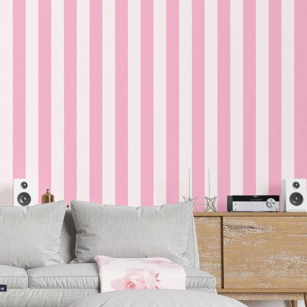 Розово-белые обои в полоску Stripes #7010804, флизелин, 300х280см ...