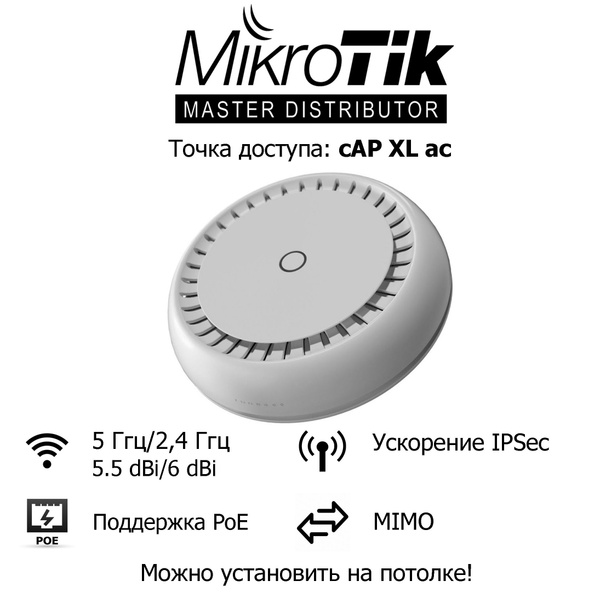 Точка доступа MIKROTIK cAP XL ac, белый, 2.4 ГГц, 5 ГГц купить по ...