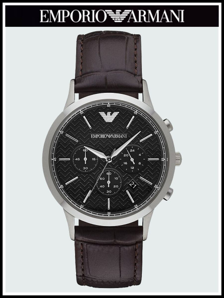 Мужские наручные часы коричневые Emporio Armani кварцевые кожаные ...