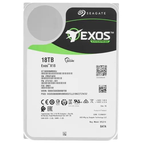 18 ТБ Внутренний жесткий диск Seagate 3.5" 18TB Exos X18 (ST18000NM000J ...