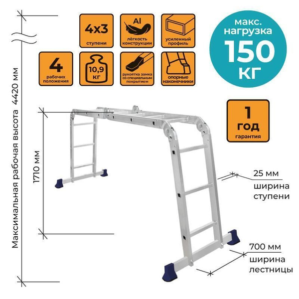 Лестница телескопическая Комус Лестница-трансформер, количество секций ...