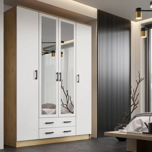 Шкаф распашной Эра Квадро Белый гладкий, ЛДСП, с полками, ящиками ...