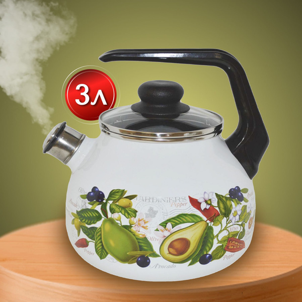 Чайник со свистком 3 л, СтальЭмаль, эмалированный для газовой плиты ...
