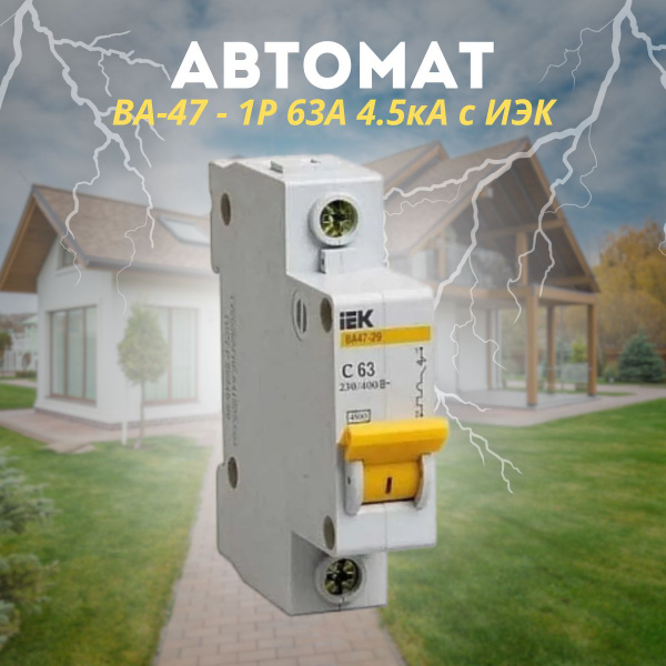 Купить Автомат ВА-47 - 1Р 63А 4.5кА с ИЭК по низкой цене в интернет ...