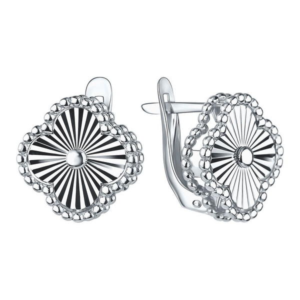 Золотые серьги с английским замком белое золото 585 пробы клевер ...