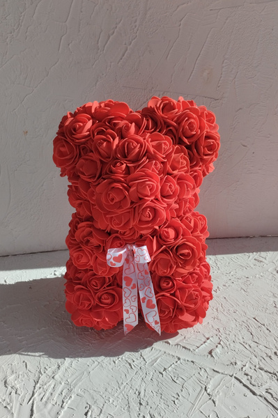 Медведь из роз в подарочной упаковке. Игрушка из цветов, подарок на 14 ...