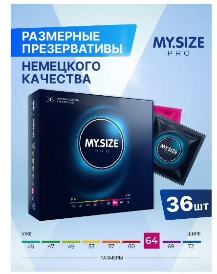 Классические латексные презервативы My.Size Pro №36, размер 64 мм ...
