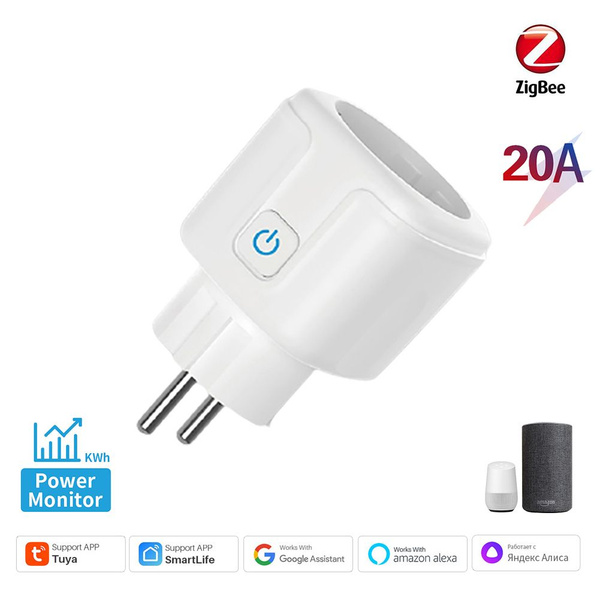 Умная розетка Zigbee 20 A с контролем мощности, поддержкой Alexa ...