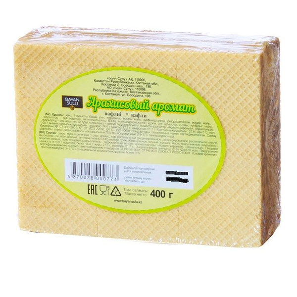 Вафли "Арахисовый аромат", 400 гр, БАЯН СУЛУ (Bayan Sulu), Казахстан ...