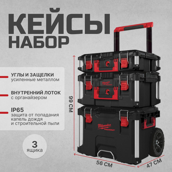 Ящик для инструментов Milwaukee 47 х 56 х 100 см, 3 секц., Пластик ...