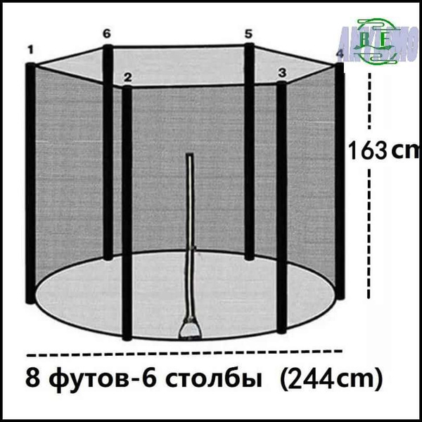 Безопасная сетка для защитн батута для замены 8 футов 6 столбы (244cm ...