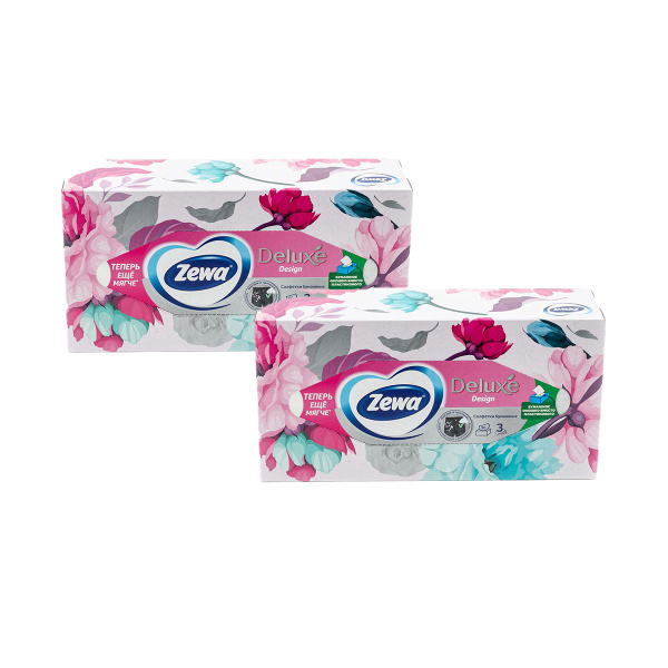 Zewa Салфетки бумажные косметические Deluxe Дизайн, Зева, 2 пачки ...
