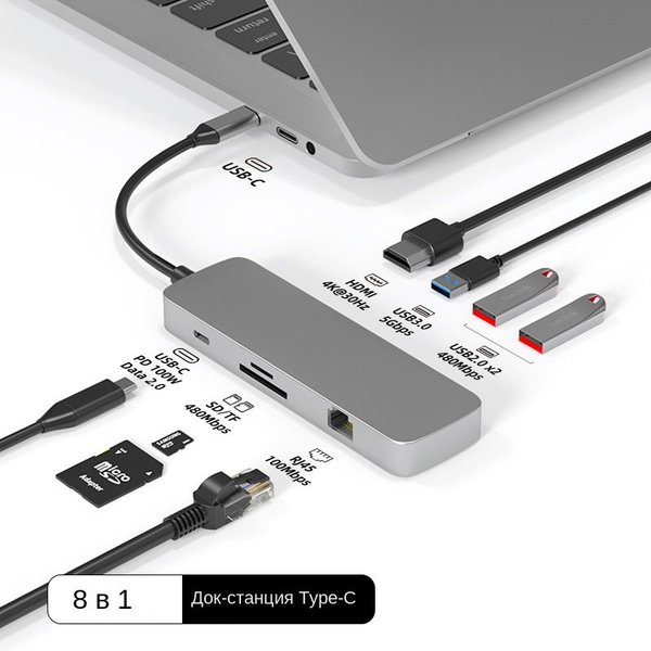 Док-станция Type-c usb многофункциональный концентратор USB3.0HDMI HD ...