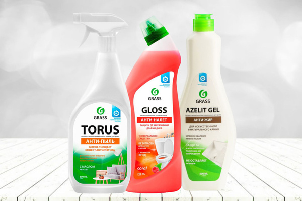 Набор для уборки дома GRASS: для кухни Azelit 500мл + для мебели Torus ...