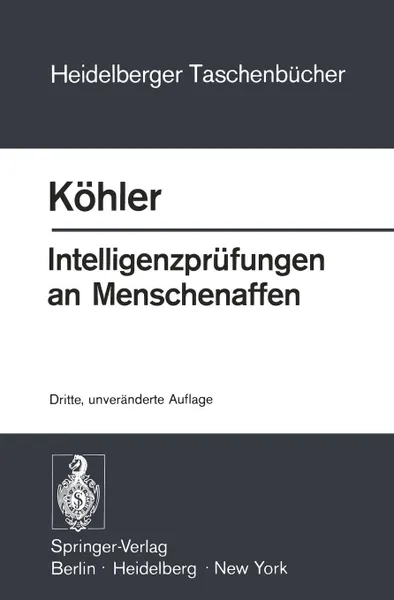 Обложка книги Intelligenzprufungen an Menschenaffen, W. Köhler