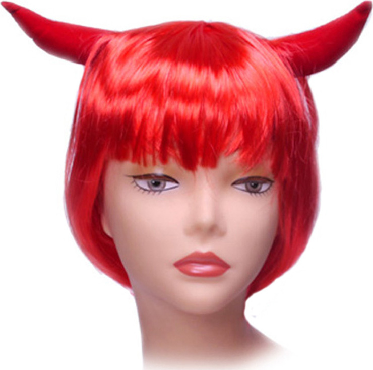 фото Карнавальный парик с рожками, красный Веселуха