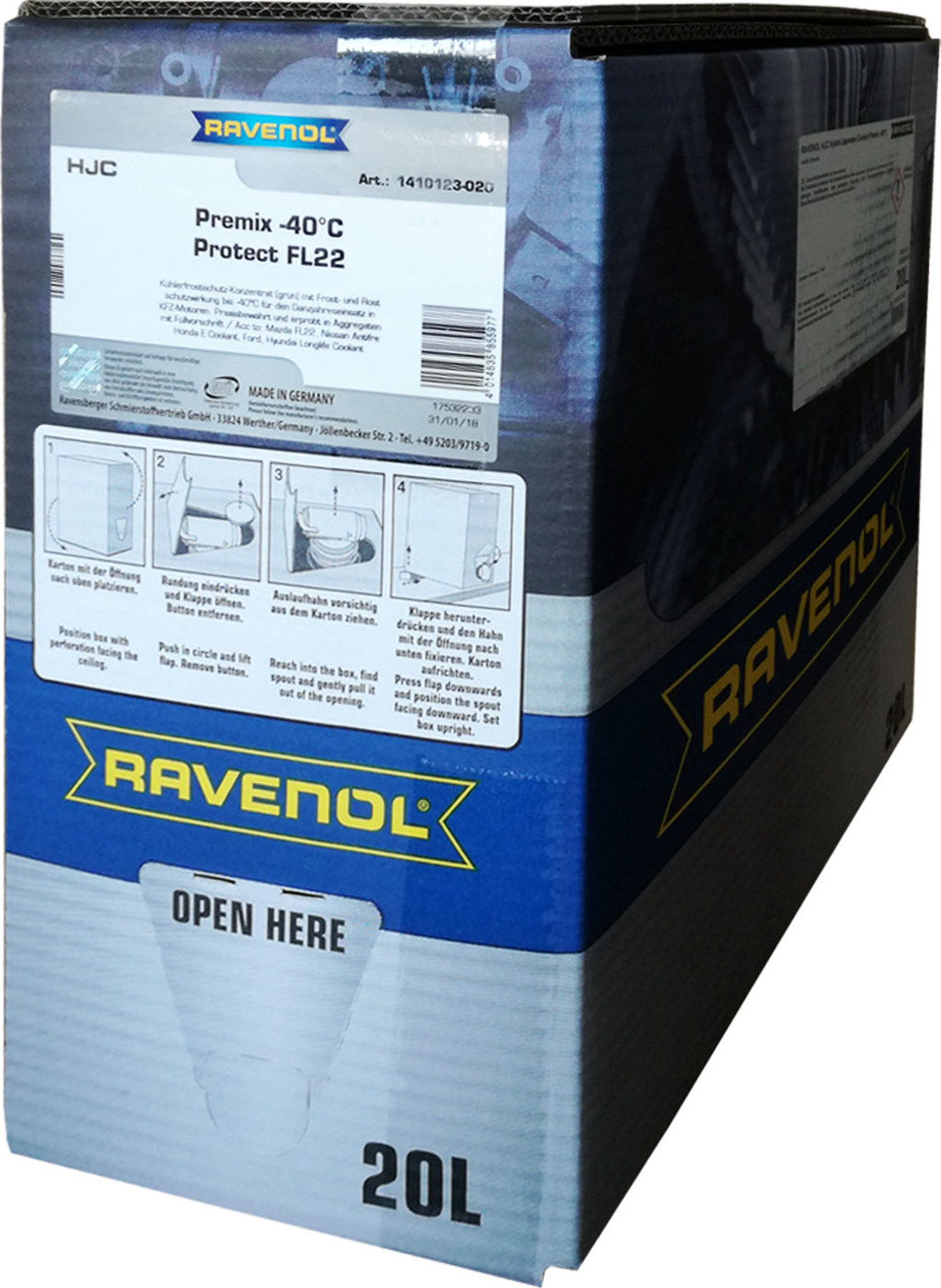 фото Антифриз готовый к прим. зеленый RAVENOL HJC Hybrid Japanese Coolant Premix -40C (20 л) ecobox