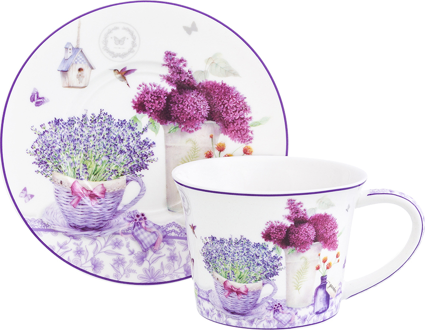 фото Чайная пара 2 предмета 270 мл 12,5х9,5х7 см Elan Gallery Лаванда NEW BONE CHINA