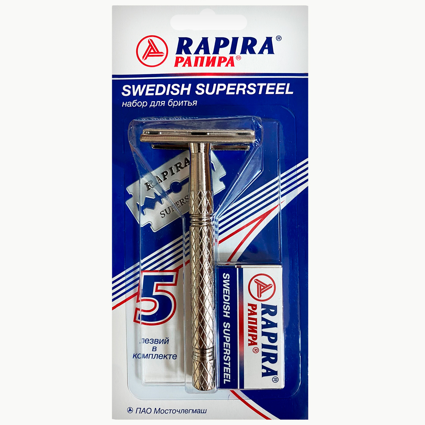 Rapira Бритва "Swedish Supersteel" (Шведская Суперсталь), классическая Т-образная (1 станок, 5 лезвий)