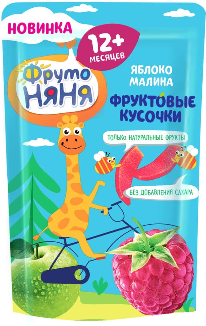 Десерт для детей ФрутоНяня Фруктовые кусочки из яблок и малины, 16 г ...