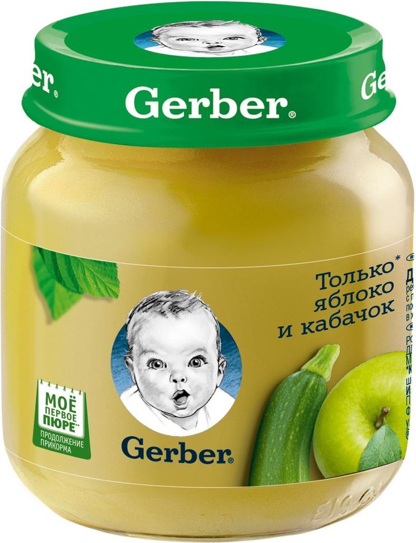 Пюре овощное Gerber Только яблоко и кабачок, первая ступень, 130 г ...