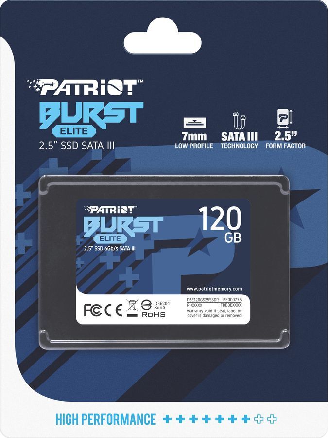 Patriot Memory 120 ГБ Внутренний SSD-диск Burst Elite 2.5" SATA3 6.0 Гбит/с (PBE120GS25SSDR)