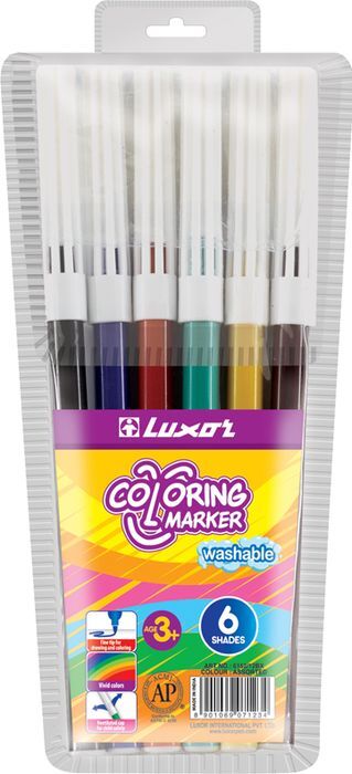 Набор фломастеров смываемых Luxor Coloring, на водной основе, 6 шт