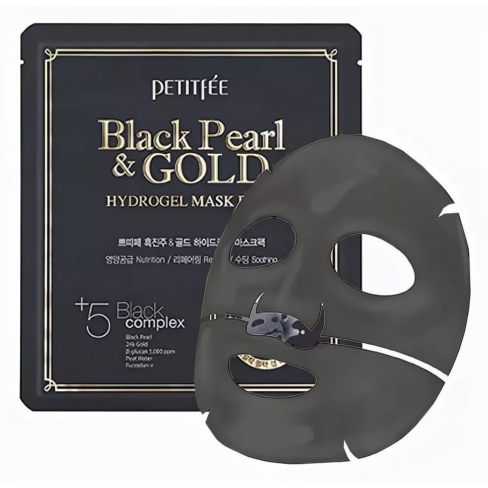 Гидрогелевая маска "Petitfee Black Pearl&Gold". Petitfee Black Pearl & Gold Hydrogel Mask Pack 32гр. Гидрогелевая маска для лица с черным жемчугом и золотом, 32г, Petitfee. Гидрогелевая маска для лица жемчуг/золото Black Pearl & Gold Hydrogel Mask Pack.