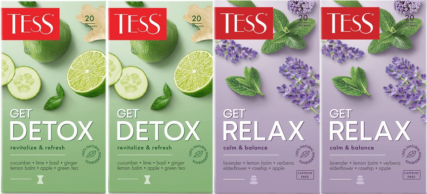 Чай Тесс GET ассорти из 2 вкусов: DETOX 40пак, Relax 40пак — купить в ...
