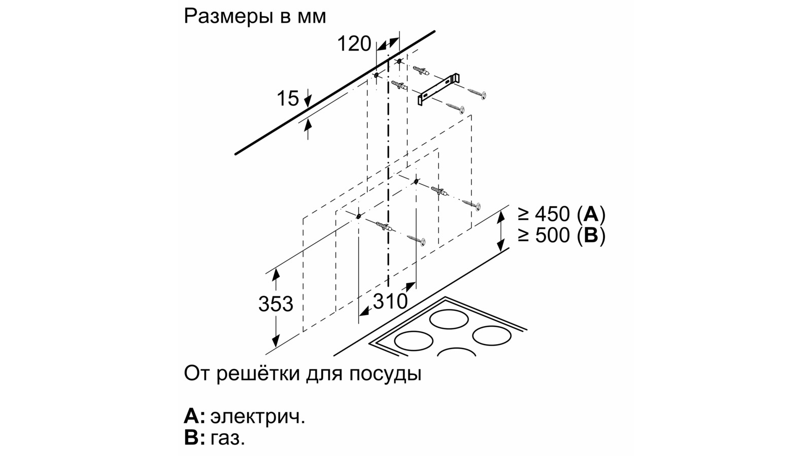 Dhi645ftr bosch вытяжка схема встраивания