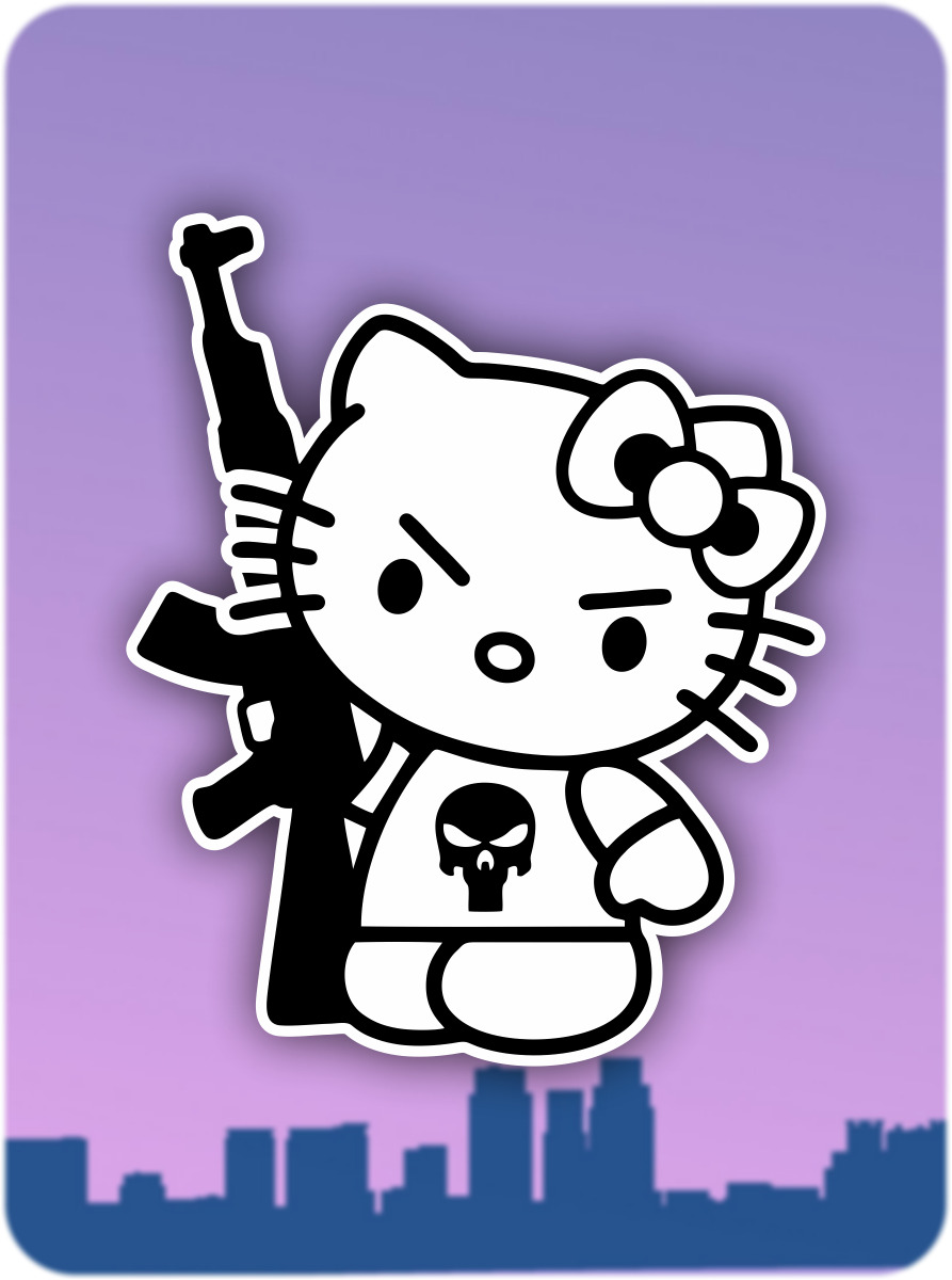 Kitty c. Наклейки на машину hello Kitty. Hello Kitty c автоматом. Наклейка Хеллоу Китти на авто. Наклейка Хеллоу Китти с автоматом.