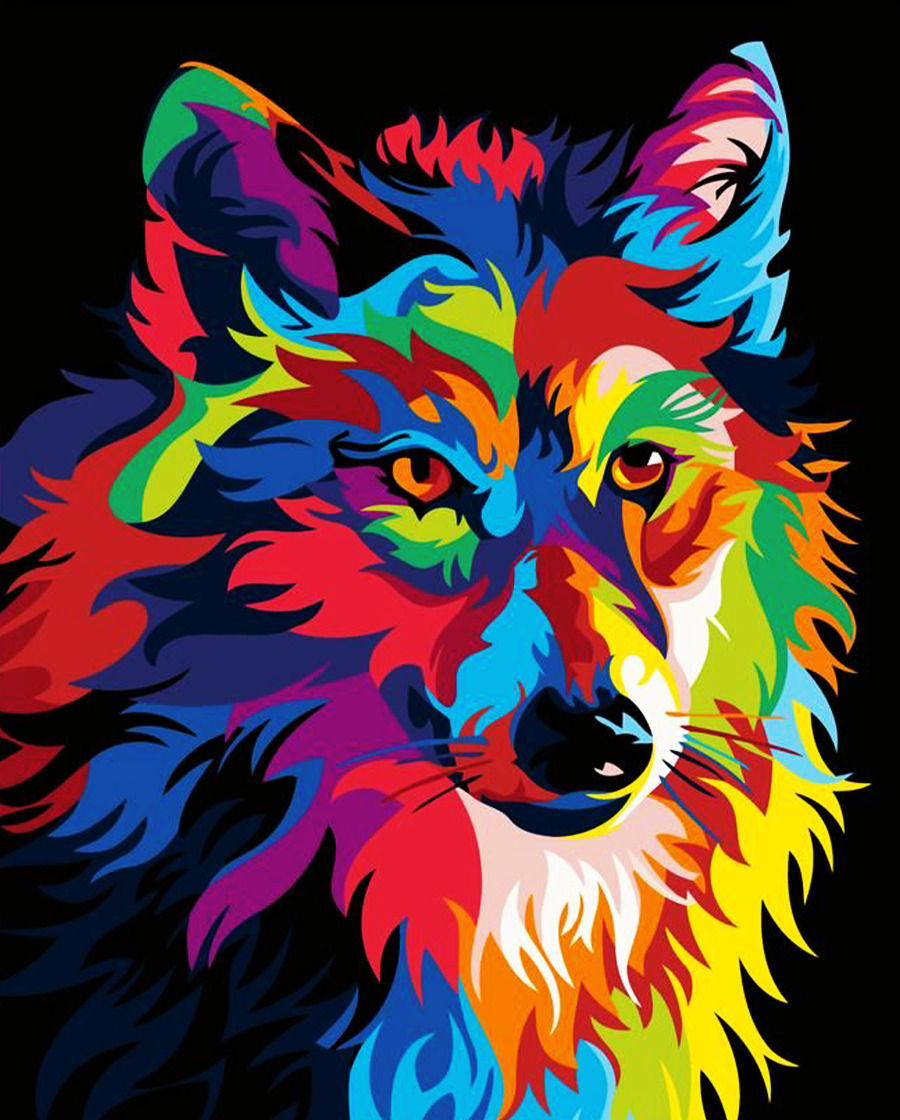 Радужный волк картина по номерам