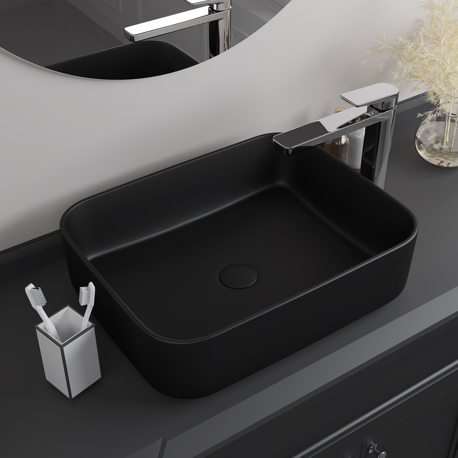 Фото товара на маркетплейсе ozon Раковина накладная IDDIS, 39х50 см., чёрная матовая, Bridge, BRIBM05i27