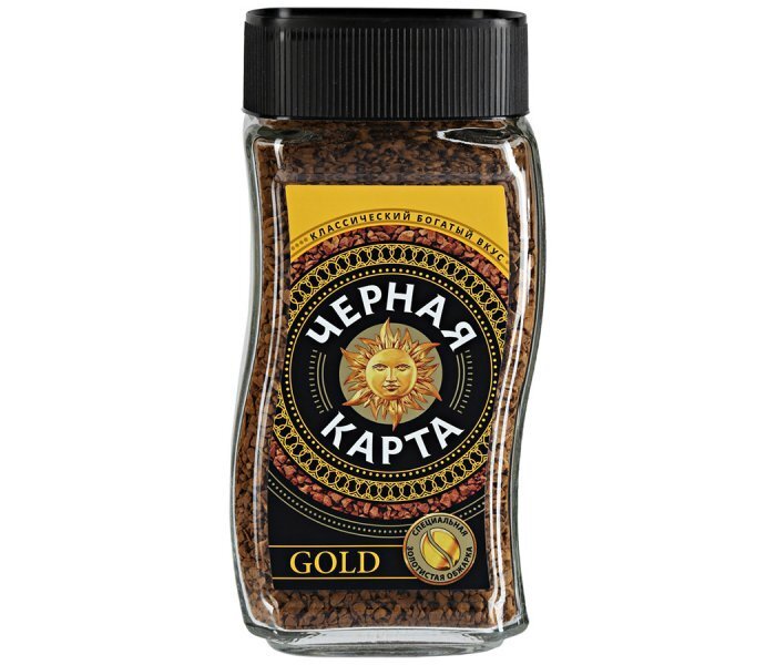 Кофе растворимый черная карта gold стеклянная банка 190 г