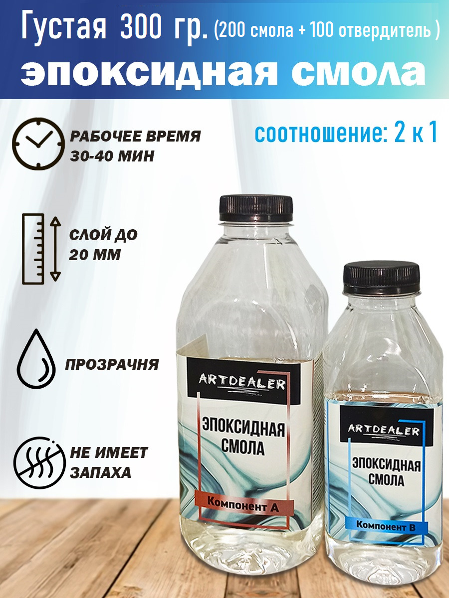 Прозрачная эпоксидная смола с отвердителем для заливки и рисования ...