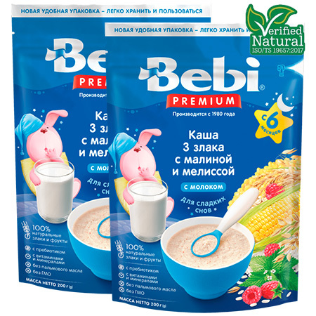 Каша bebi premium для сладких снов 3 злака с малиной и мелиссой