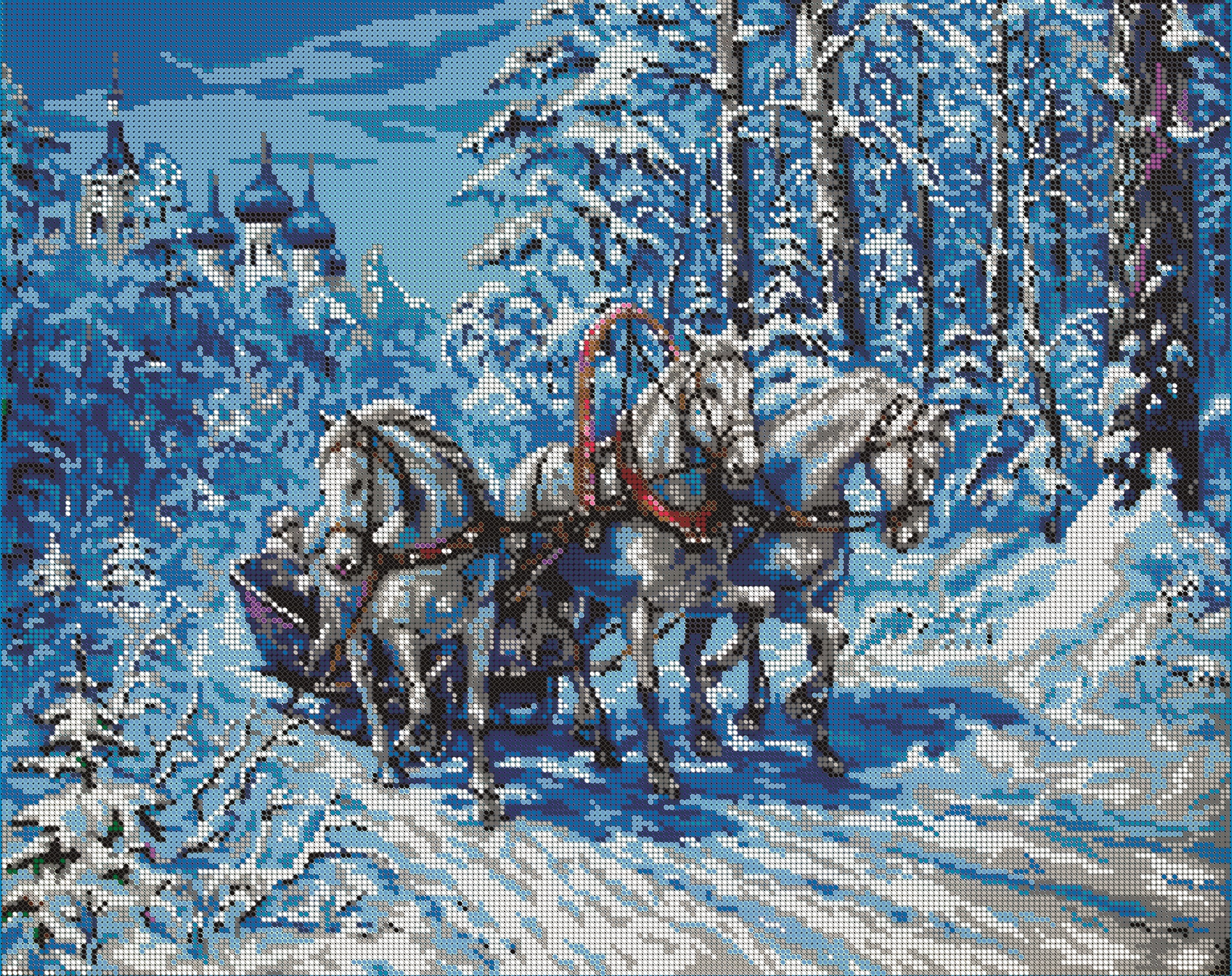 Рисунок на тему три белых коня