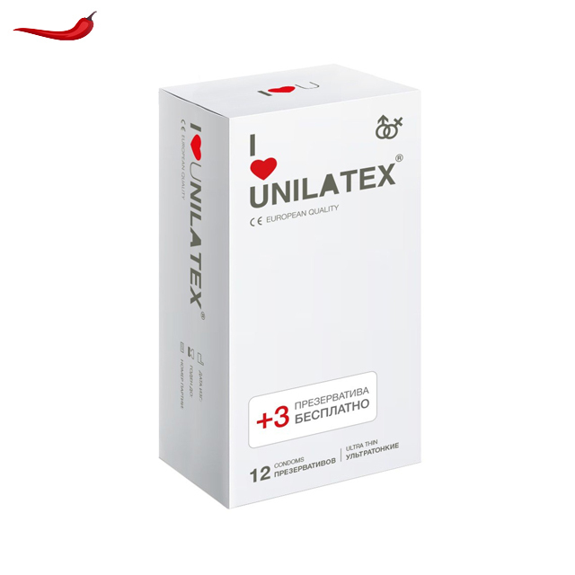 Презервативы UNILATEX Ultrathin / презервативы ультратонкие / 12 шт + 3 шт В ПОДАРОК