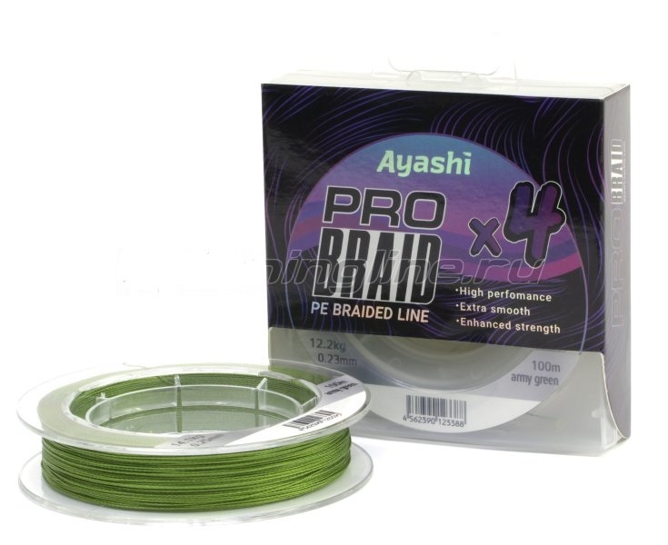 Плетенный шнур Ayashi PRO BRAID-X4 (army green) d-0,12mm (100м)