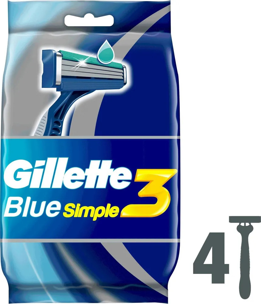 Gillette Одноразовые мужские бритвы Blue3 Simple с 3 лезвиями, фиксированная головка, 4шт