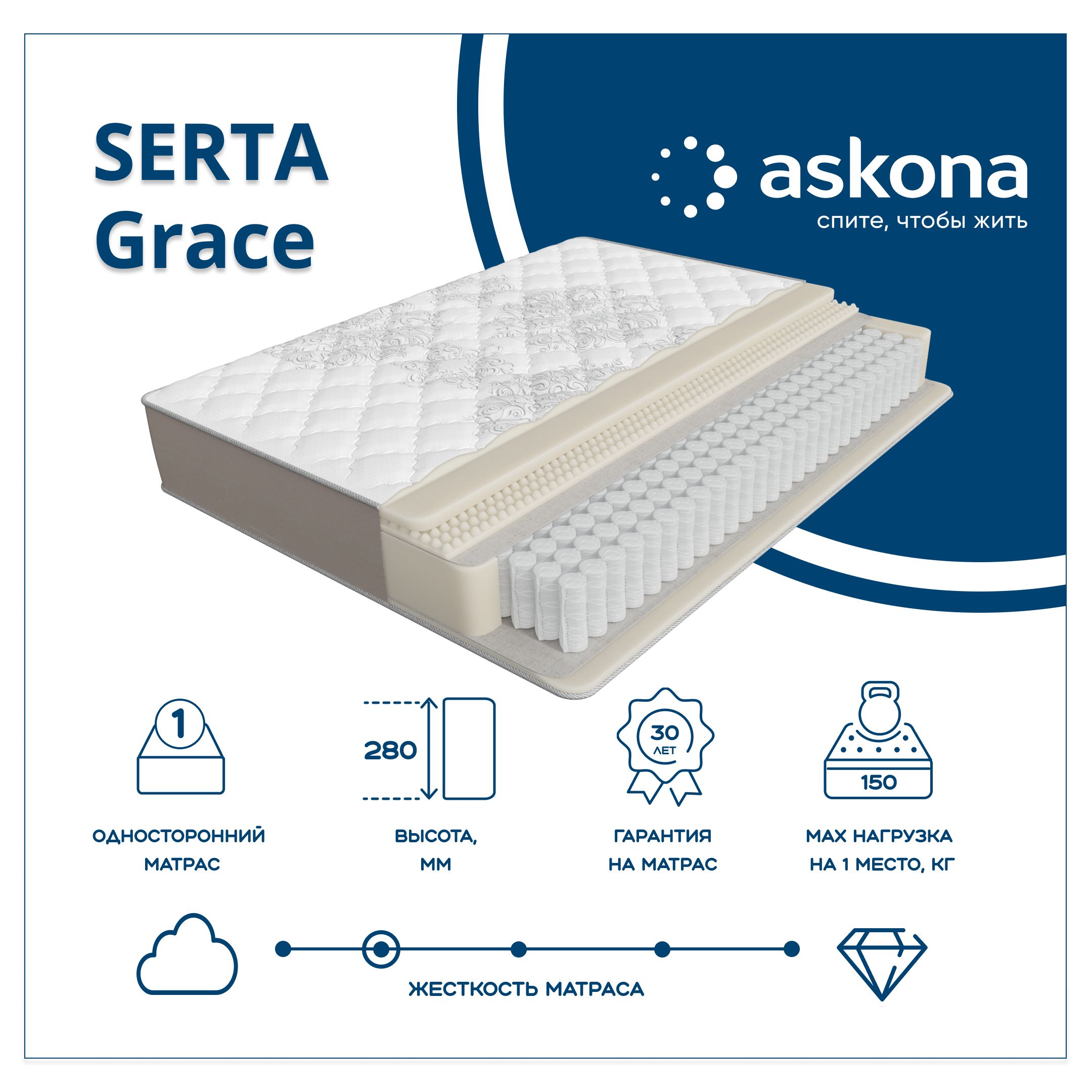 Askona матрас serta embrace grace 160 200