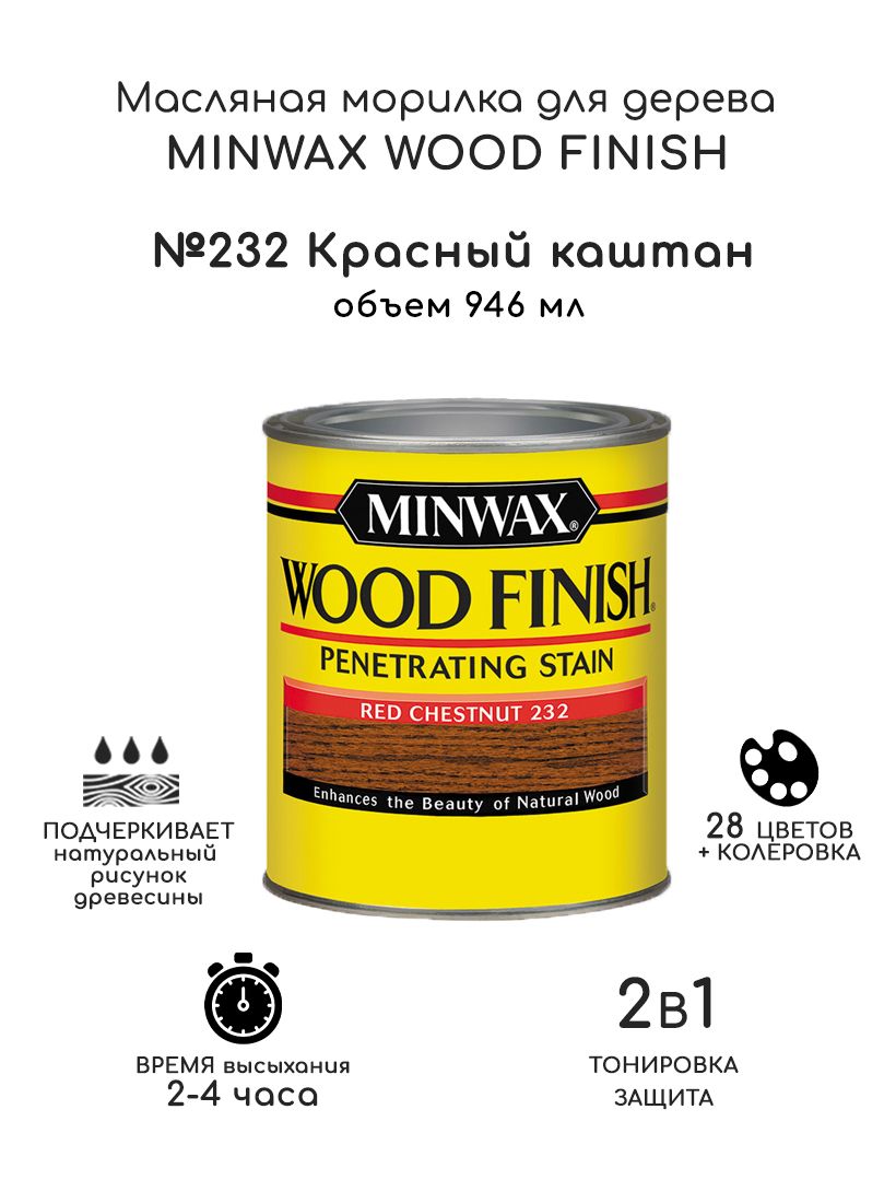 Масло для дерева и мебели Minwax Wood Finish. 232 Красный каштан, 946 мл. Тонирующая пропитка - морилка для дерева