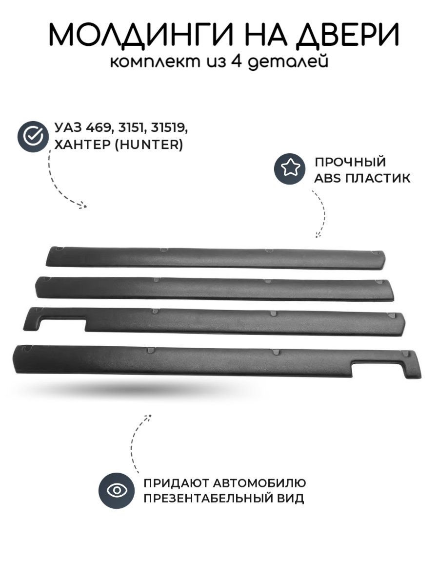 Молдинги на двери УАЗ 469, 3151, Хантер (4 шт) купить по низкой цене в  интернет-магазине OZON (746456642)