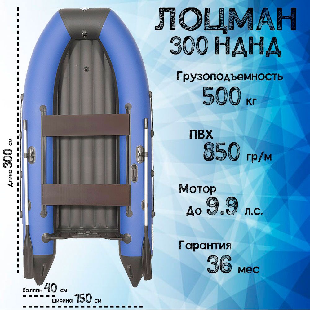 МоторнаялодкаЛоцман300НДНД(Синий/Черный)