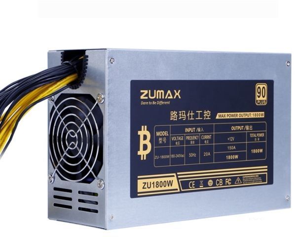 Тихий блок питания для ASIC Zumax 1800W / для асик майнеров Antminer S9, L3, T9, Z11, Z15 / для майнинга