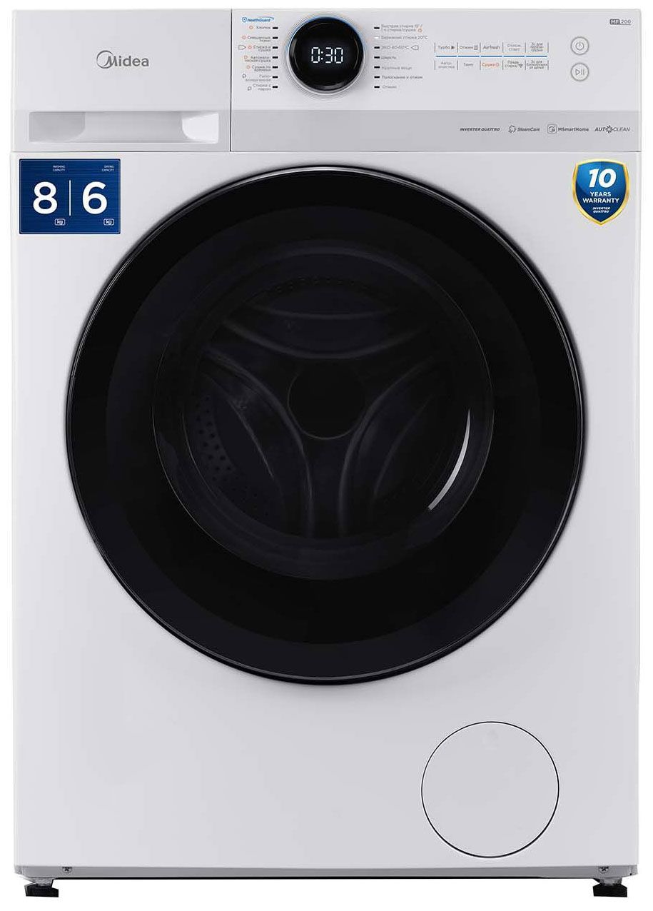 Midea Стиральная машина MF200D80WBS/W-RU, белый, черный