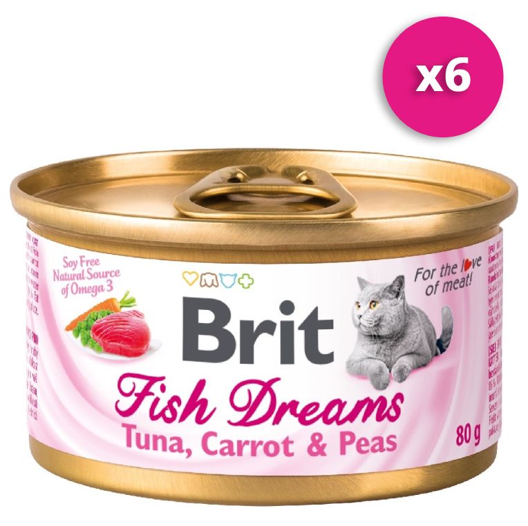 6шт-КормдлякошеквлажныйBrit/БритCareFishDreamsдлявзрослыхживотных/консервыстунцомморковьюигорошком80г